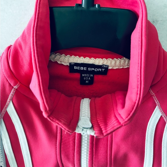 Y2K VTG BEBE Sport Track Jacket Coral Pink Stripe Full Zip Logo Women M USA Gym - Picture 10 of 12